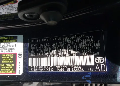 2014 Toyota Corolla S Plus z USA, uszkodzony, nr VIN 2T1BURHE3EC105016